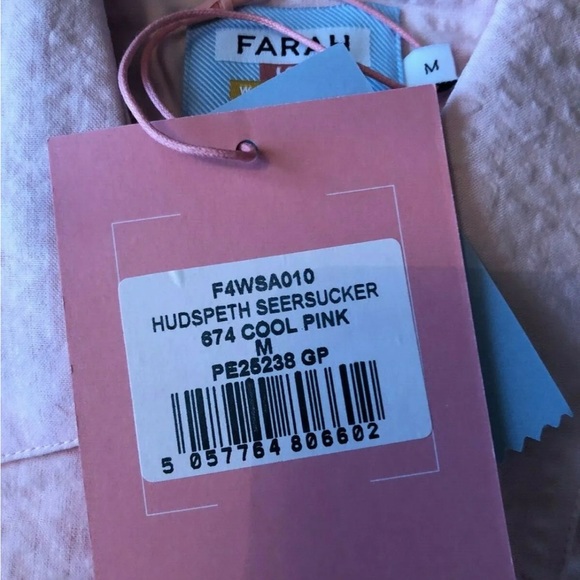 Farah Vintage Medium Mens Hudspeth Seersucker Short Sleeve Shirt Cool Pink BNWT - Picture 4 of 5